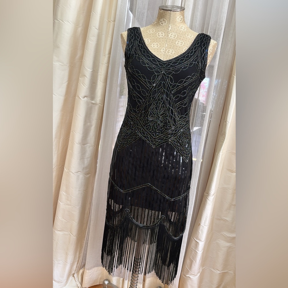 BCBGeneration Black Fringe Midi Dress